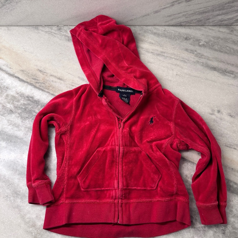 Ralph Lauren Red Velour Zip-Up Jacket